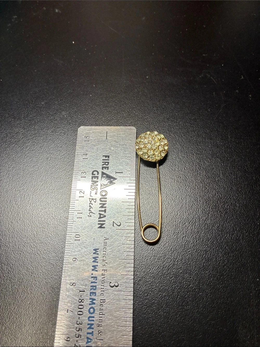 Vintage Gold Crystal Pave Safety Pin Brooch - Women Jewelry